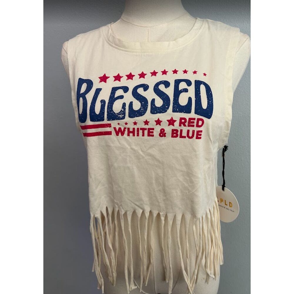 Love Peace & Lazy Days patriotic fringe top